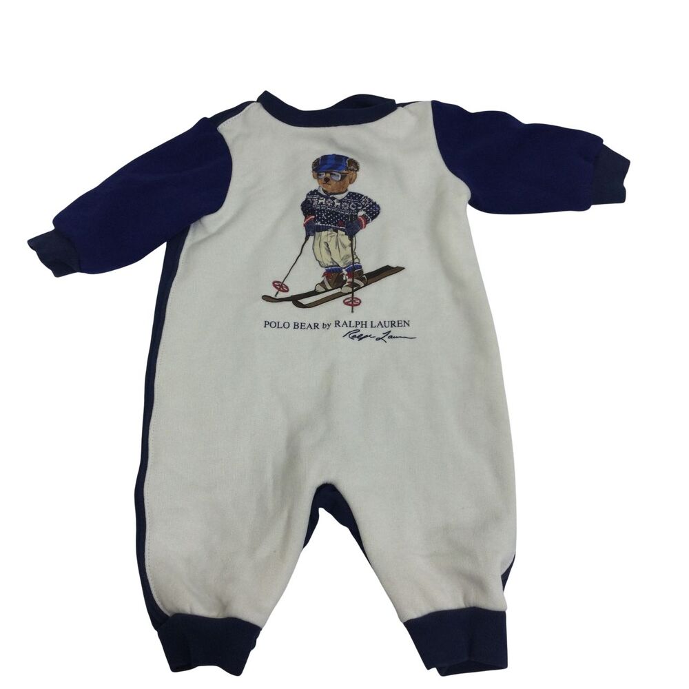 Polo by Ralph Lauren Navy and White Bear Ski One-Piece Bodysuit